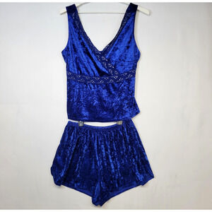 Royal Blue Crushed Velvet 2- Piece Lounge Set Women's 1X Y2K Velour Cozy Glam